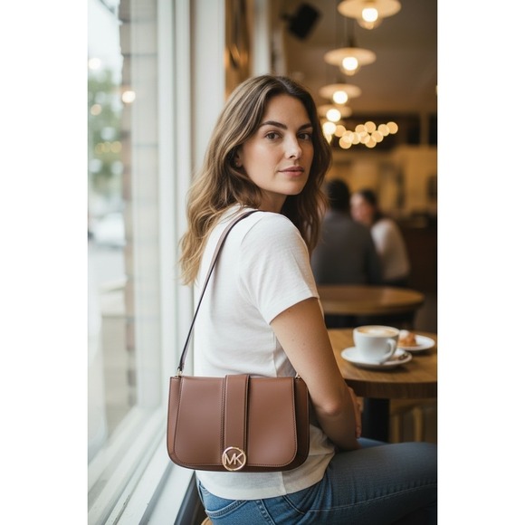 Michael Kors Handbags - Michael Kors Shoulder Bag Womens Small Luggage Brown Excellent MK Logo Leather